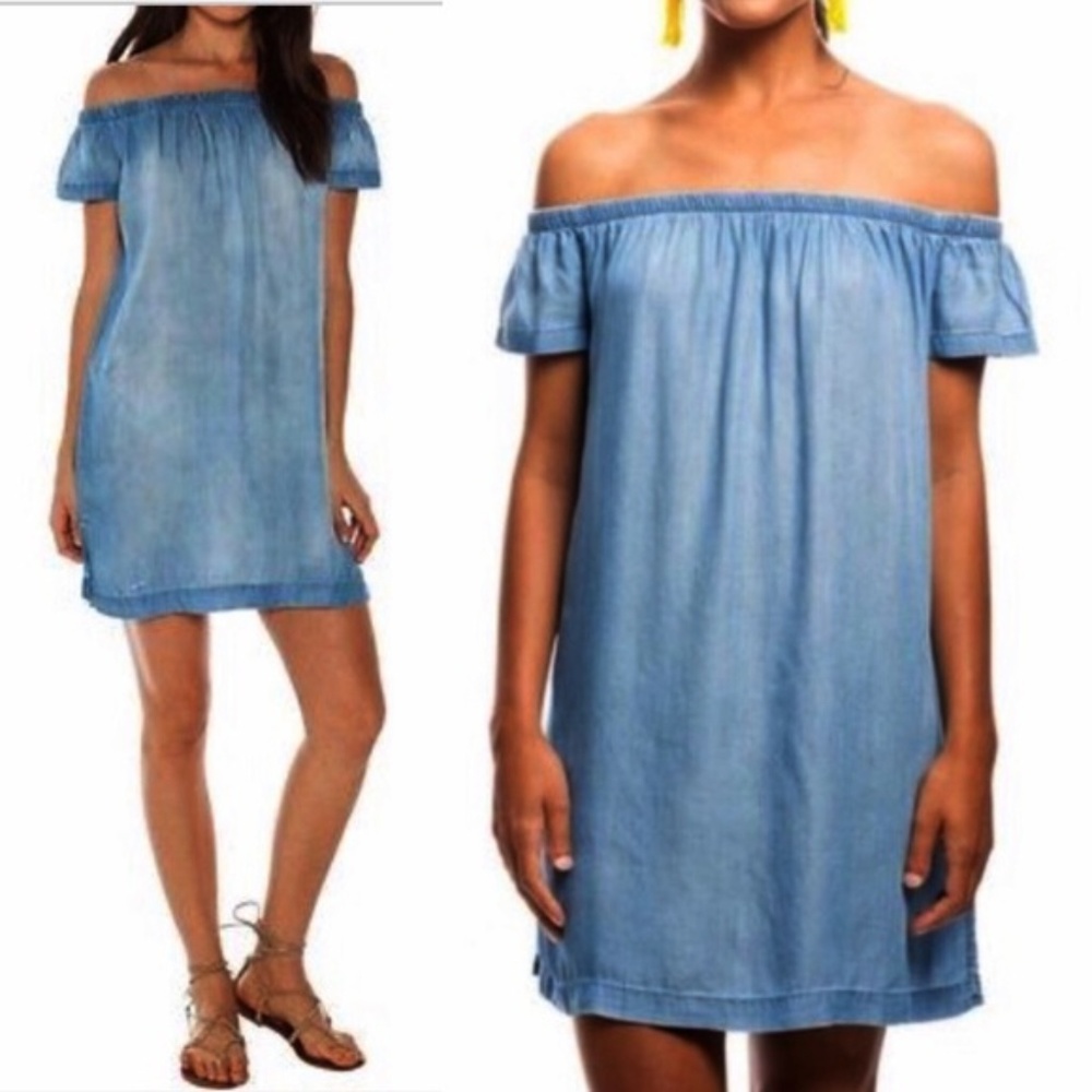 Anthropologie Light Blue Off-the-Shoulder Mini Dress